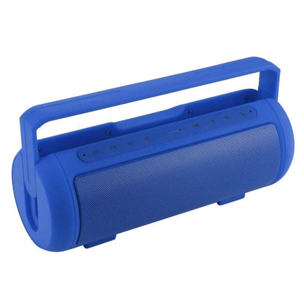 Compact Portable Bluetooth Speaker With Hidden Carry Handle For Daily Use showing blue speaker with handle