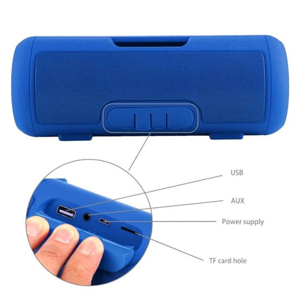 Compact Portable Bluetooth Speaker With Hidden Carry Handle For Daily Use - blue speaker showing ports and TF card slot