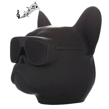 Compact Portable Bluetooth Speaker For Home And Travel Use shaped like a black dog wearing sunglasses, easy pairing and travel-ready