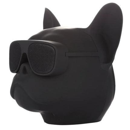 Compact Portable Bluetooth Speaker For Home And Travel Use in matte black dog-head design with sunglasses-style grille