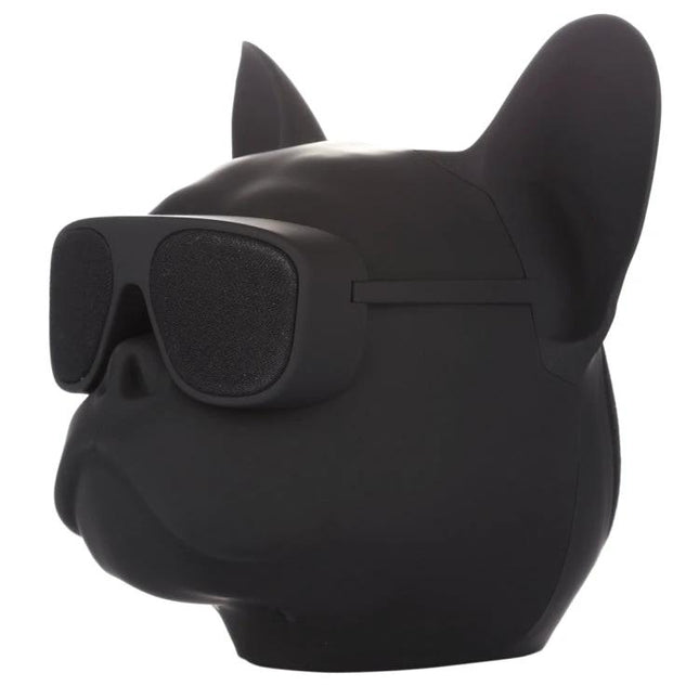 Compact Portable Bluetooth Speaker For Home And Travel Use in matte black dog-head design with sunglasses-style grille