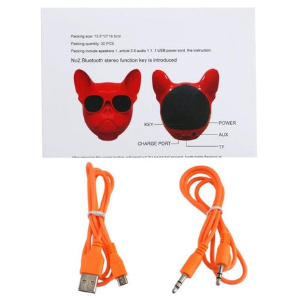 Compact Portable Bluetooth Speaker For Home And Travel Use red dog-shaped speaker with USB and 3.5mm cables