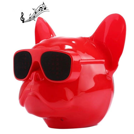 Compact Portable Bluetooth Speaker For Home And Travel Use red bulldog design with sunglasses, easy pairing, 3.5mm line-in, portable