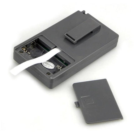 Compact Portable FM Radio with Digital LCD Display and Earphone Jack showing open battery compartment, back clip and removed cover