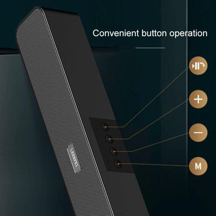 LEERFEI Compact Bluetooth Speaker For Home And Travel showing side buttons for play volume mode and convenient button operation