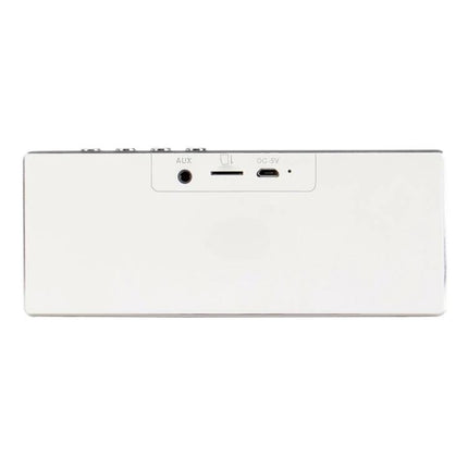 Compact Portable Bluetooth Speaker For Everyday Music showing rear panel with AUX, microSD slot and micro-USB charging port