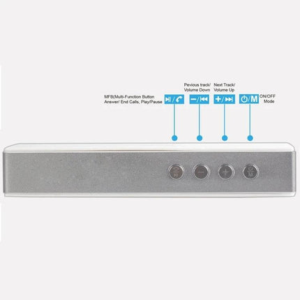 Compact Portable Bluetooth Speaker For Everyday Music front controls showing multi-function play pause volume track buttons and microphone