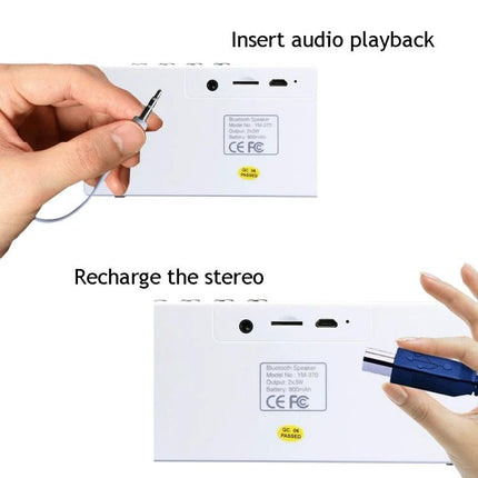 Compact Portable Bluetooth Speaker For Everyday Music with AUX jack, built-in mic, controls and USB charging, white device