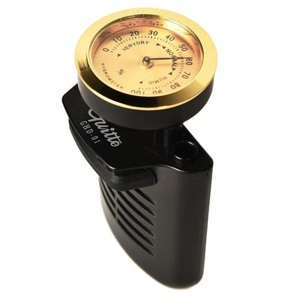 JOYO Humidifier Keeps Your Guitar Ready for Daily Practice - small hygrometer gauge attached to black guitar humidifier for acoustic instruments