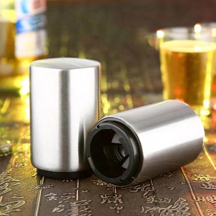 Magnetic Automatic Beer Bottle Opener Stainless Steel in brushed finish with built-in magnet for quick bar and home bottle opening