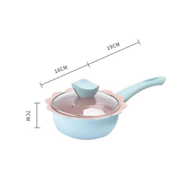 Maifan Stone Baby Milk Pan With Lid For Easy Baby Meals – 16cm baby milk pan with lid, non-stick Maifan stone coating, pastel blue handle