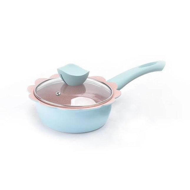 Maifan Stone Baby Milk Pan With Lid For Easy Baby Meals - 18cm pastel blue nonstick milk pan with glass lid for warming formula and baby food