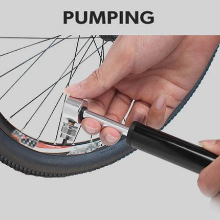 Manual Mini Portable Bicycle Pump Kit With Glue Free Patches And Tire Levers - compact aluminum hand pump inflating bike tire with built-in gauge