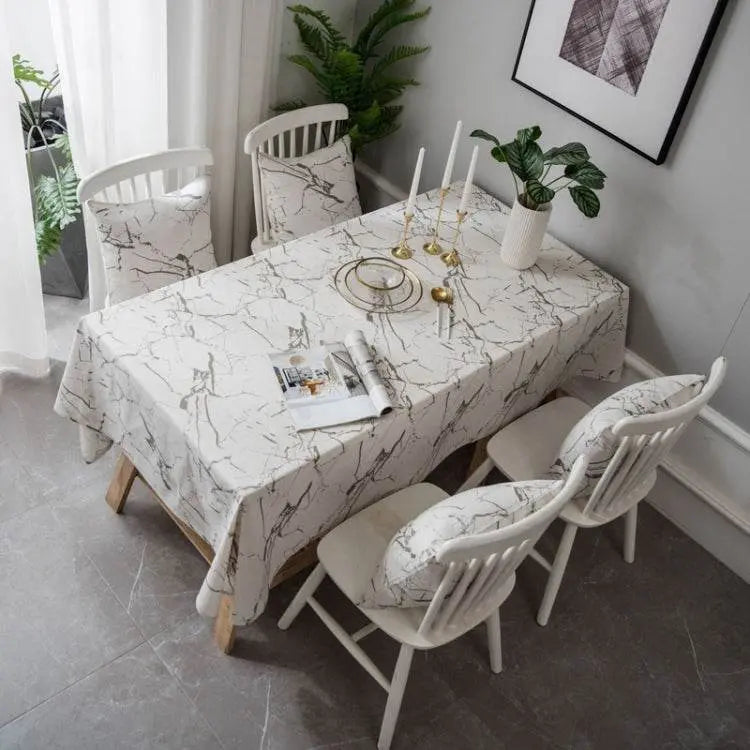 Marble Pattern Minimalist Tablecloth Cover Cotton Linen Style 