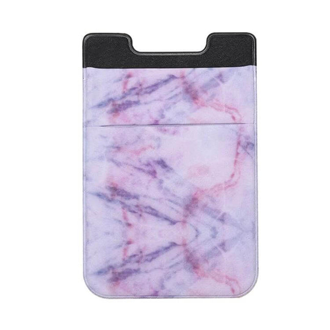 Marble Pattern Phone Back Card Holder Clip Sticky Adhesive in Purple Marble with Sticky Adhesive Slim Card Pocket