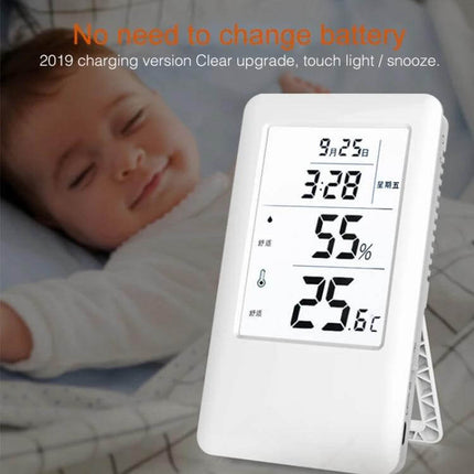 MC501 Adjustable Indoor Thermometer Hygrometer For Home Or Office Use large display showing 55% humidity and 25.6°C in nursery
