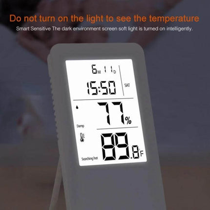 MC501 Adjustable Indoor Thermometer Hygrometer For Home Or Office Use large-display desk hygrometer showing time, humidity 77% and temperature 89.8°F