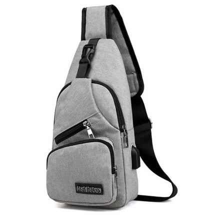 MeiJieLuo Simple Men Chest Bag For Everyday Lightweight Carry - gray lightweight Oxford fabric chest sling with USB port