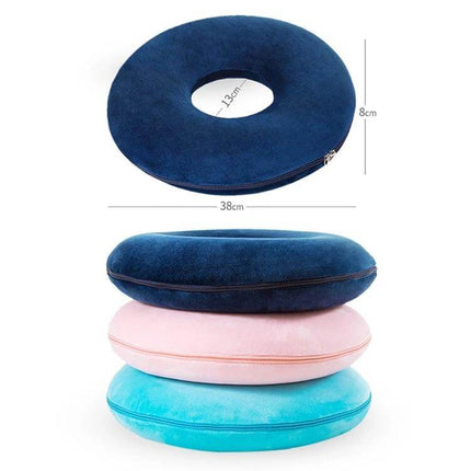 Memory Foam Anti Decubitus Circle Chair Cushion For Sitting Comfort 38x13x8 cm - Blue stack view showing round donut design