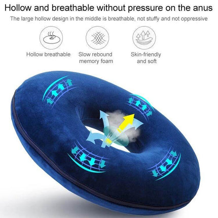 Memory Foam Anti Decubitus Circle Chair Cushion For Sitting Comfort 38x13x8 cm - Blue breathable donut seat cushion with central hollow for pressure relief