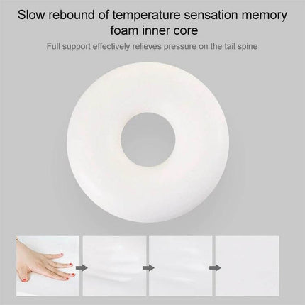 Memory Foam Anti Decubitus Circle Chair Cushion For Sitting Comfort 38x13x8 cm showing white donut cushion with slow rebound memory foam and pressure relief demonstration
