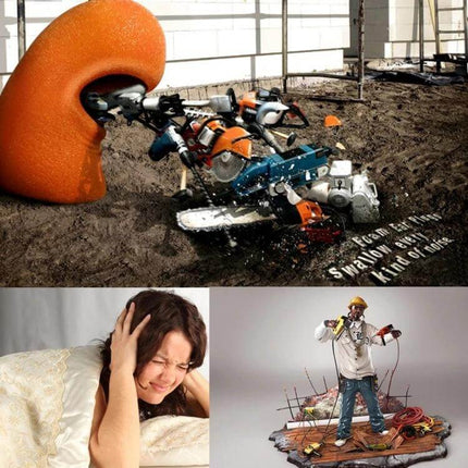 Memory Foam Earplugs For Sleeping Quiet Restful Nights shown easing noise from construction and snoring for comfortable sleep