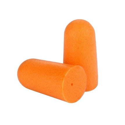 Memory Foam Earplugs For Sleeping Quiet Restful Nights - pair of orange soft memory foam earplugs for travel, light sleepers and shared bedrooms