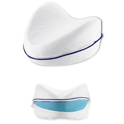 Memory Foam Leg Pillow With Double Inner Groove For Orthopedic Support - contoured white memory foam knee cushion with breathable cover and zipper