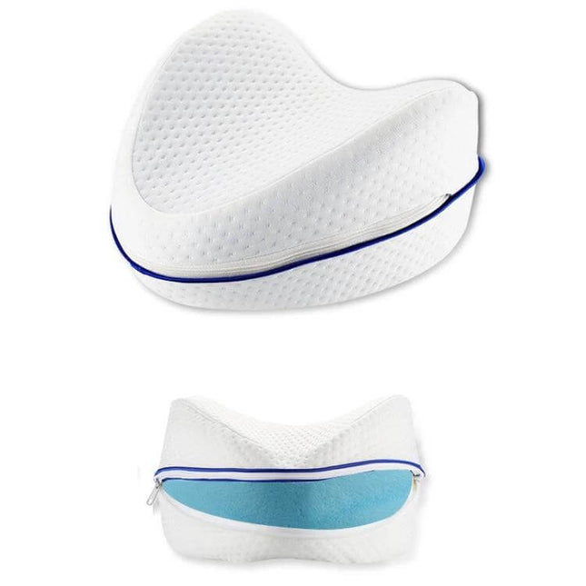 Memory Foam Leg Pillow With Double Inner Groove For Orthopedic Support - contoured white memory foam knee cushion with breathable cover and zipper