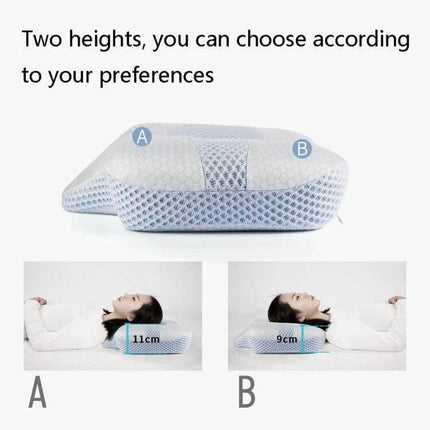 Memory Foam Neck Pillow With Slow Rebound For Daily Use showing two-height 11cm and 9cm options for neck support during sleep or travel
