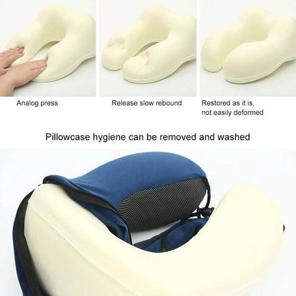 Memory Foam U-Shaped Travel Pillow For Neck Support with plush velvet cover, removable washable case and slow-rebound memory foam
