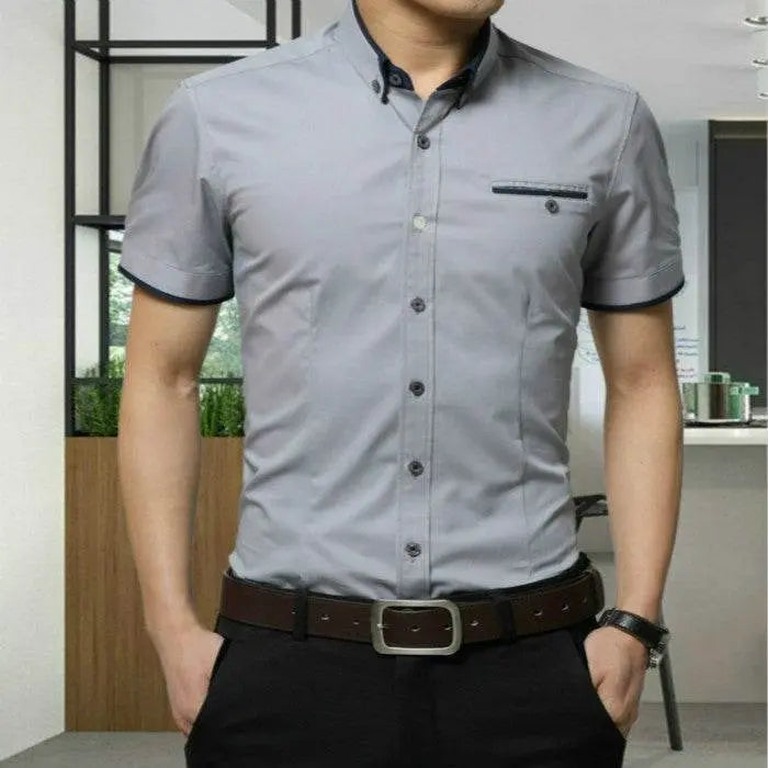 Men Business Shirt Short Sleeves Turn-Down Collar M to XXXXL