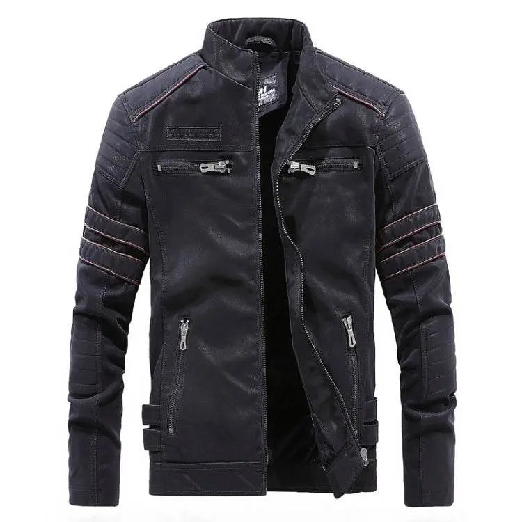 Men Casual Leather Jacket Coat Coffee Size XXXL M L XL XXL