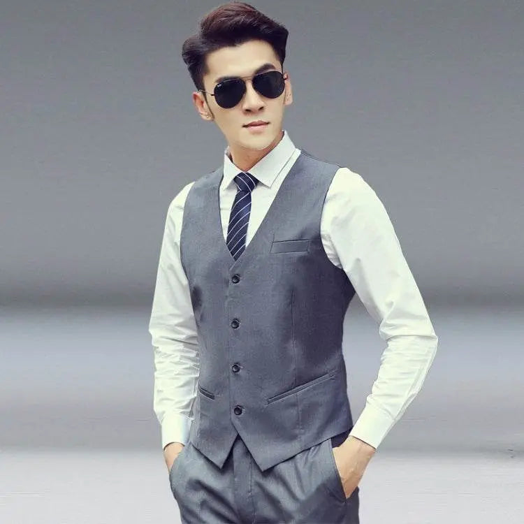 Men Vest Slim Korean Work Clothes Suit Vest Groomsmen Wear