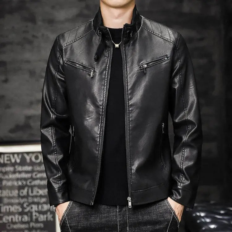 Men Washed PU Padded Slim-Fit Motorbike Leather Jacket Style