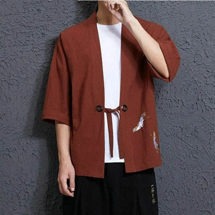 Men's Loose Embroidery Hanfu Robe Cardigan Sizes M to XXXXL