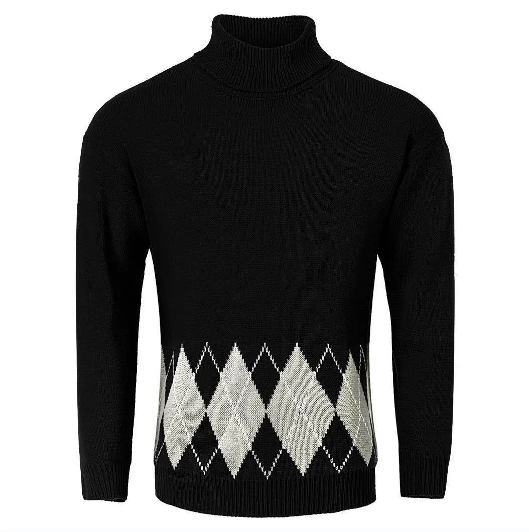 Men's Retro Argyle Turtleneck Sweater for Stylish Comfort 