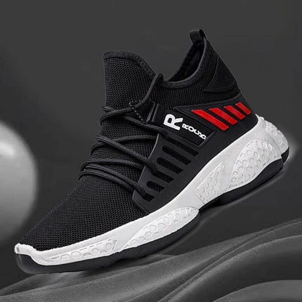 Men's Breathable Mesh Sneakers For Everyday Sports And Casual Wear - black fly-woven mesh sneaker with EVA sole, breathable lightweight design