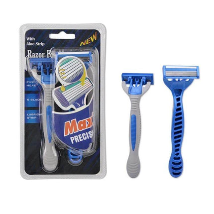Men's Five-Layer Stainless Steel Disposable Razor For Daily Shaving - blue rubber-grip disposable razor pack with five-layer blades