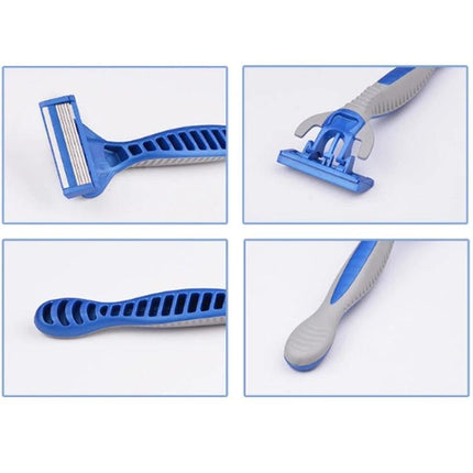Men's Five-Layer Stainless Steel Disposable Razor For Daily Shaving with blue rubber-grip handle and five-layer stainless steel blade