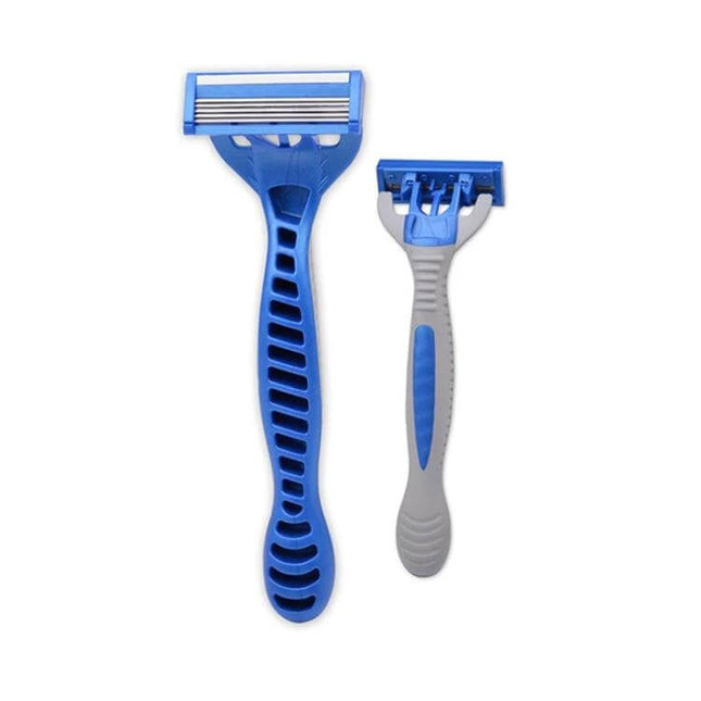 Men's Five-Layer Stainless Steel Disposable Razor For Daily Shaving — blue ergonomic rubber-grip twin razors
