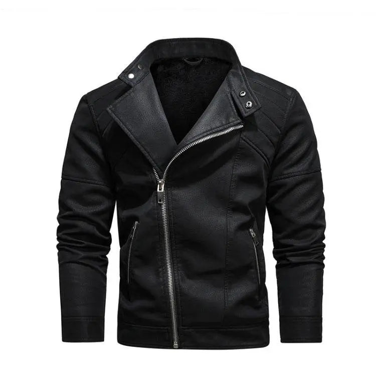 Mens Lapel Leather Motorcycle Jacket in S to 3XL Sizes