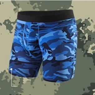 Men's Lengthened Boxer Briefs For Comfortable Everyday Wear — Blue camo 100% cotton mid-rise boxer briefs