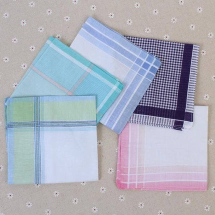 Men's Multicolor Plaid Pocket Square For Everyday Wear 38x38 cm - 5 assorted cotton plaid pocket squares in pastel and navy tones