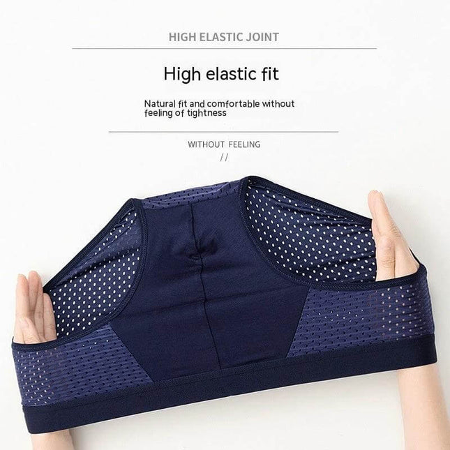Men's Triangle Underwear Mid-Waist Everyday Comfort Size L-4XL breathable navy polyester knit mid-rise brief shown stretched to highlight high elastic fit