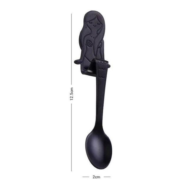 Mermaid Shape Coffee Spoon Stainless Steel For Everyday Use – 12.5cm black mermaid motif spoon for stirring coffee, tea, or milk