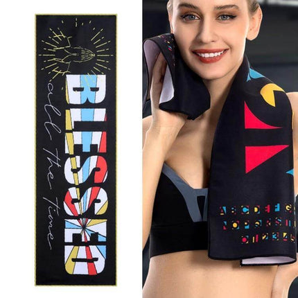 Microfiber Quick-Dry Double-Sided Sports Towel For Travel black colorful branded design woman using towel after workout 100x30cm lightweight 60g