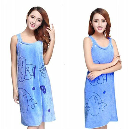 Microfiber Wearable Bath Towel 80x135cm Fast Drying - blue wearable microfiber wrap towel with cartoon print, hands-free post-shower wrap