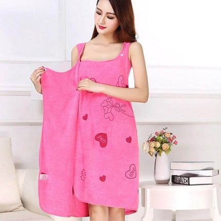 Microfiber Wearable Bath Towel 80x135cm Fast Drying pink wearable wrap towel with heart print, quick-dry soft microfiber for shower gym pool travel
