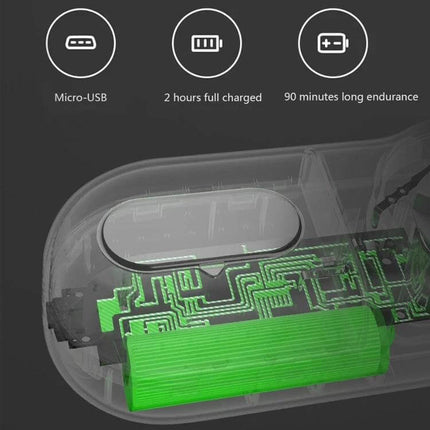 Mijia Mini Portable Lint Remover For Everyday Clothes Care showing internal battery, micro-USB charging and 90-minute runtime in transparent casing